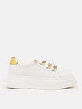 PAZZION, Tia Gold Chain Laced Sneakers, White