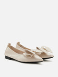 PAZZION, Tilda Pearl Bow Pointed Toe Flats, Beige