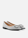 PAZZION, Tillie Crystal Embellished Buckle Glitter Flats, Silver