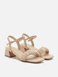 PAZZION, Violette Ruched Leather Heels, Almond