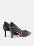 PAZZION, Viv Chain-Trimmed Pointed Leather Flats, Black