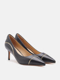 PAZZION, Viv Chain-Trimmed Pointed Leather Flats, Black