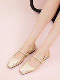 PAZZION, Vivianne Metallic Ruched Strap Flats, Gold