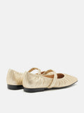 PAZZION, Vivianne Metallic Ruched Strap Flats, Gold