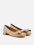 PAZZION, Willa Bow Embellished Low Block Heels, Almond