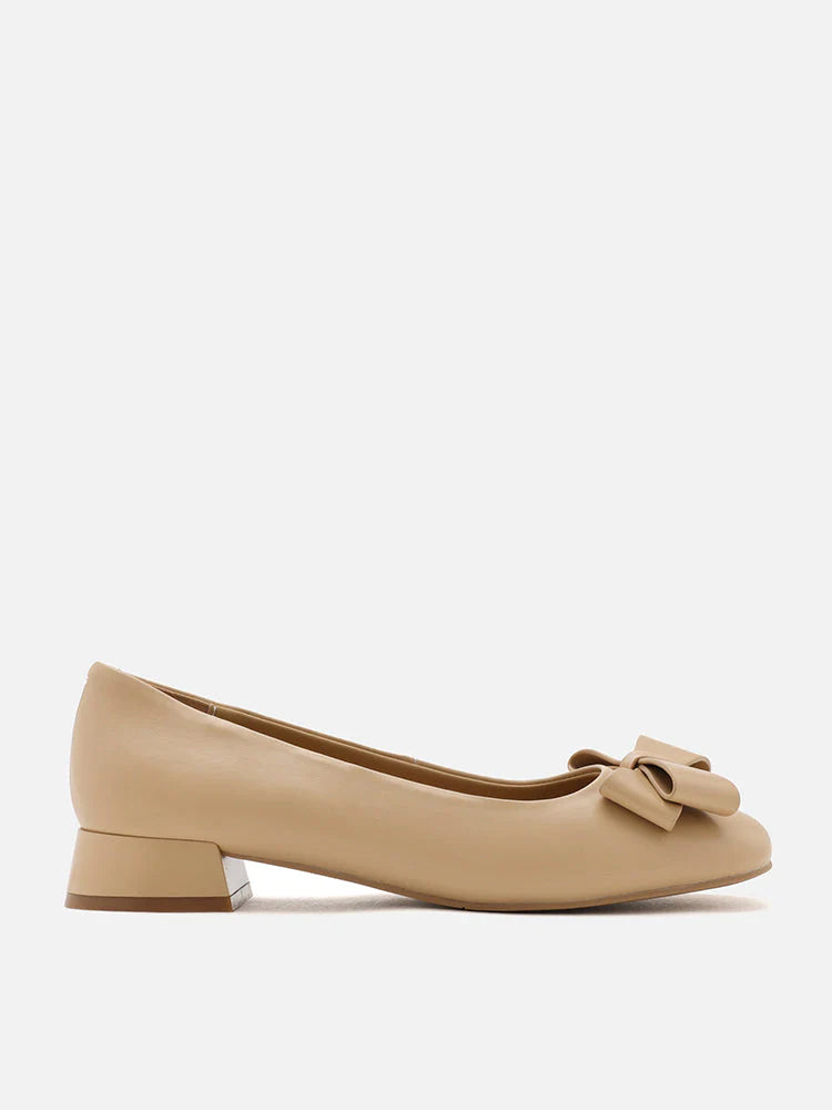 PAZZION, Willa Bow Embellished Low Block Heels, Almond