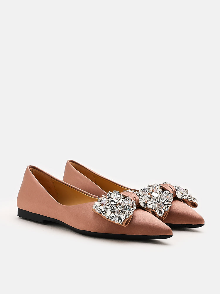 PAZZION, Willow Bejewelled Ribbon Flats, Champagne
