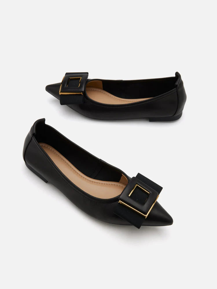 PAZZION, Wilma Bow Pointed Toe Flats, Black