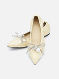 PAZZION, Winnie Beaded Pearl Bow Flats, Yellow