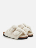 PAZZION, Winnie Buckle Detailed Wool Slides, Beige