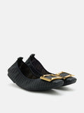 PAZZION, Wren Buckle Woven Foldable Flats, Black