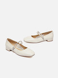 PAZZION, Wynessa Crystal & Pearl Strap Leather Mary Jane Heels, Beige