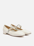 PAZZION, Wynessa Crystal & Pearl Strap Leather Mary Jane Heels, Beige