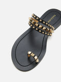 PAZZION, Wynna Studded Toe-Ring Slides, Black