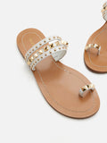 PAZZION, Wynna Studded Toe-Ring Slides, White