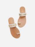 PAZZION, Wynna Studded Toe-Ring Slides, White