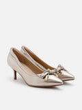 PAZZION, Wyze Polished Bow Detail Heels, Light Gold