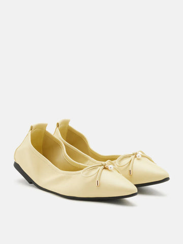 Yara Pearl Bow Pointed Toe Foldable Flats
