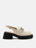 PAZZION, Yasmin Diamante Embellished Buckle Slingback Loafers, Almond