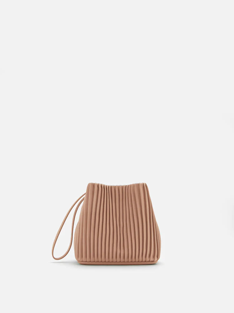 PAZZION, Youra Pleated Handle Clutch, Almond