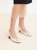 PAZZION, Yvette Buckle Square-Toe Pump Heels, Beige