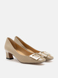 Yvette Buckle Square-Toe Pump Heels