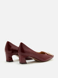 PAZZION, Yvette Buckle Square-Toe Pump Heels, Wine