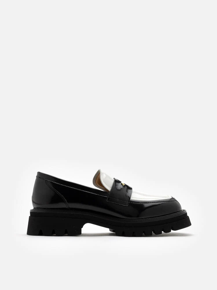 PAZZION, Zilpah Embellished Two-Tone Penny Loafers, Black