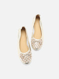 PAZZION, Zoelle Pearls and Crystal Encrusted Bow Flats, Gold