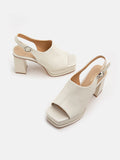 PAZZION, Zola Slingback Chunky Mule Heels, Beige