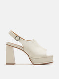 PAZZION, Zola Slingback Chunky Mule Heels, Beige