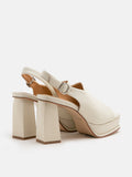 PAZZION, Zola Slingback Chunky Mule Heels, Beige