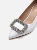 PAZZION, Adelaide Crystal Embellished Buckle High Heels, White