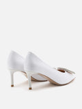 PAZZION, Adelaide Crystal Embellished Buckle High Heels, White