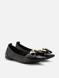 PAZZION, Quirina Gold Buckle Bow Flats, Black